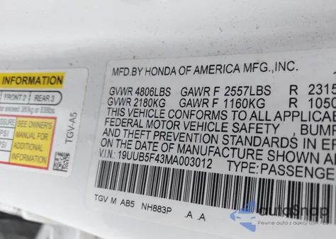 2021 Acura Tlx Technology Package from USA, damaged, VIN 19UUB5F43MA003012